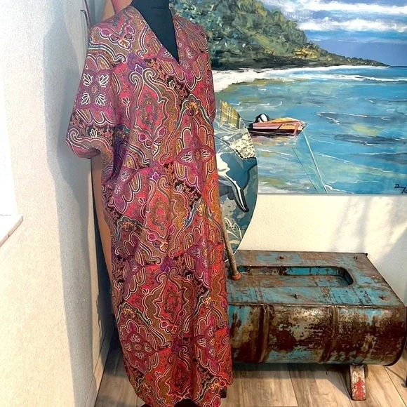 VTG Oscar de la Renta for Swirl Paisley Maxi Caftan Dress Made in USA Size 1X - Picture 7 of 12